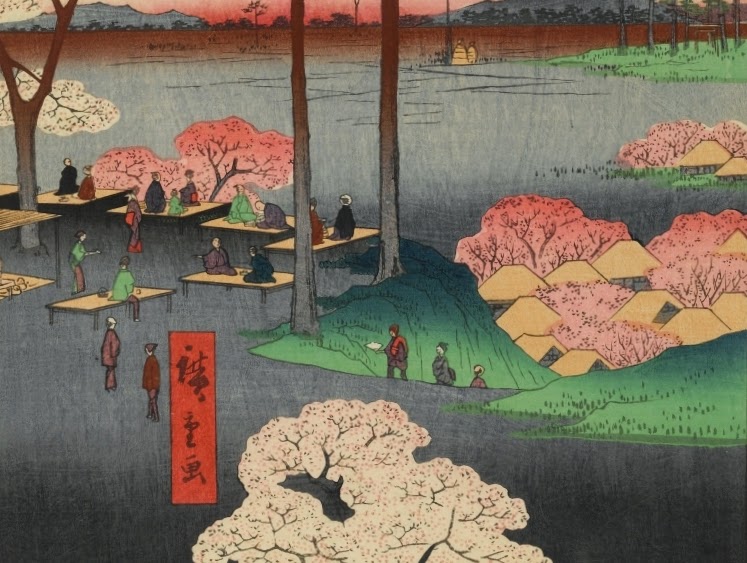 ©Utagawa Hiroshige - Cien famosas vistas de Edo. Primavera. Ilustración | xilografia | ukiyo-e. La cuesta de Suwa en Nippori (detalle)