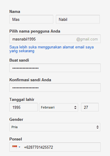 isi data diri gmail
