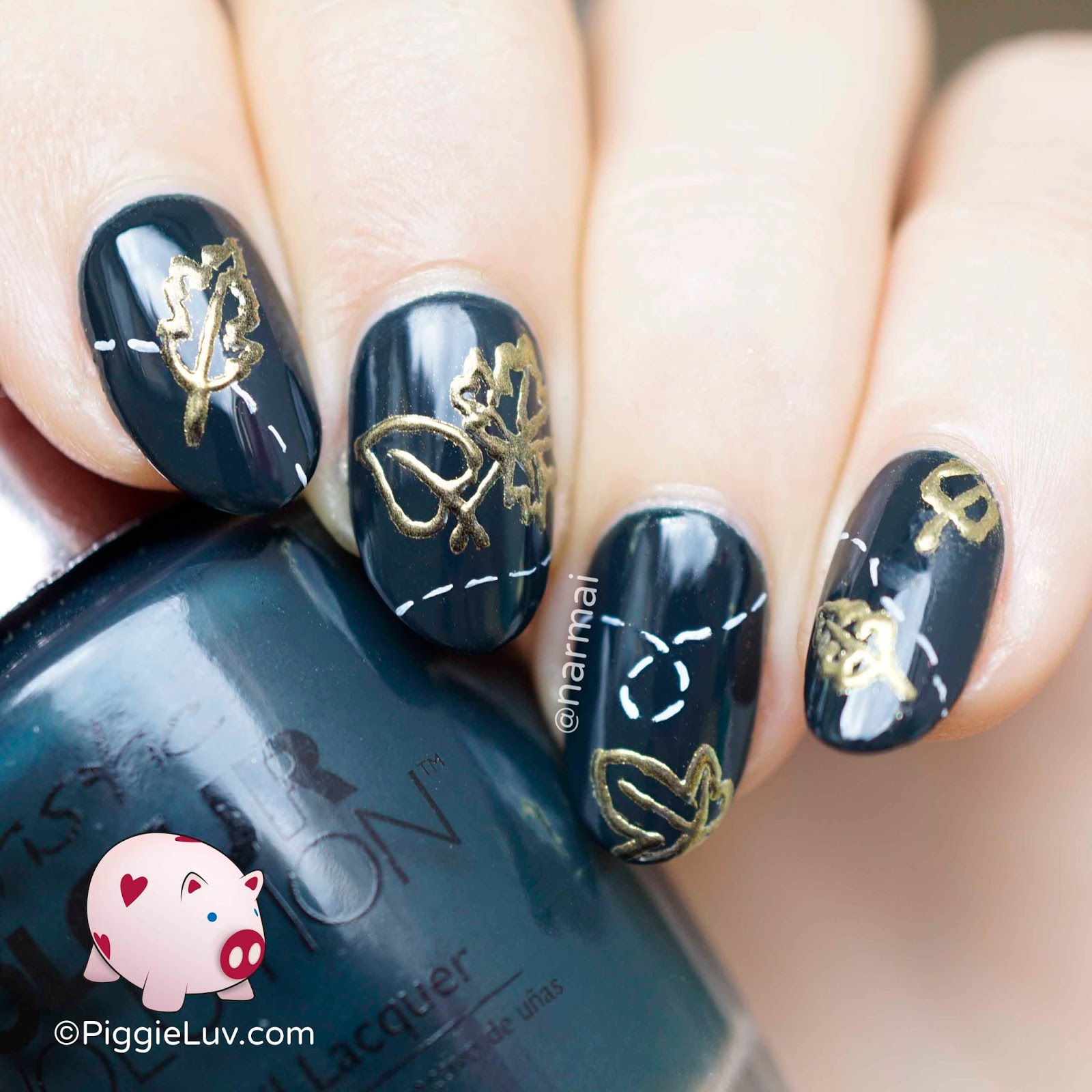 Feather Nail Art Design Using Gold Foil Leaf with a Bit of Bling - YouTube