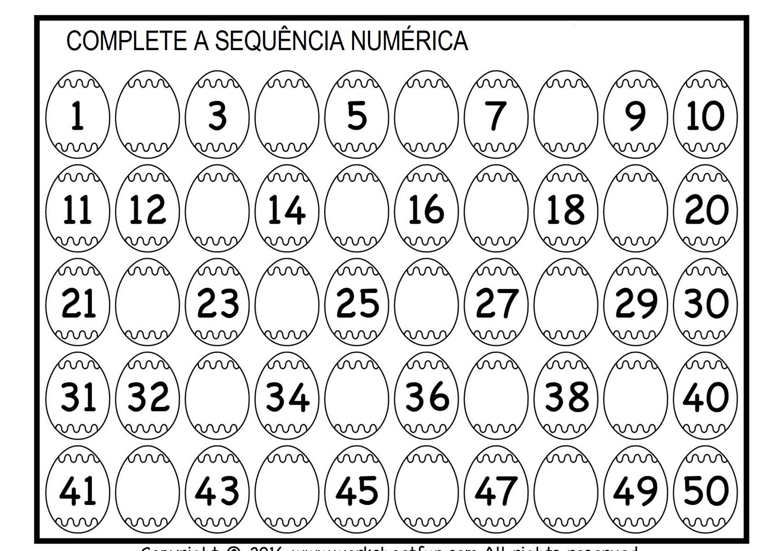 Pedagogas da paz Atividade com Sequência numérica completar os números números até 50 Pedagogas da paz Atividade com Sequência numérica completar os números números até 50