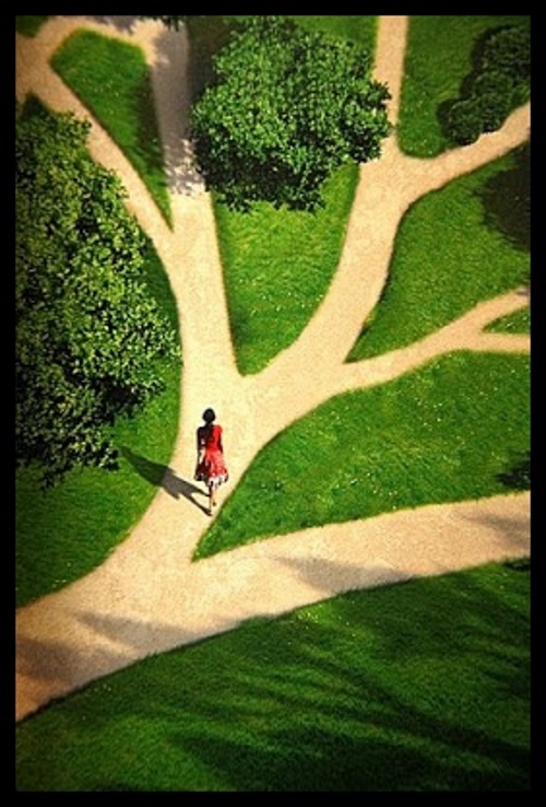Paisagem com uma estrada em meio a natureza, como se formasse galhos de uma grande árvore. Uma jovem caminha em frente,escolhendo sua direção. Se você conhece o autor dessa imagem, por favor, nos informe para que possamos dar-lhe os devidos créditos. Obrigado. Paisagem com uma estrada em meio a natureza, como se formasse galhos de uma grande árvore. Uma jovem caminha em frente,escolhendo sua direção.
