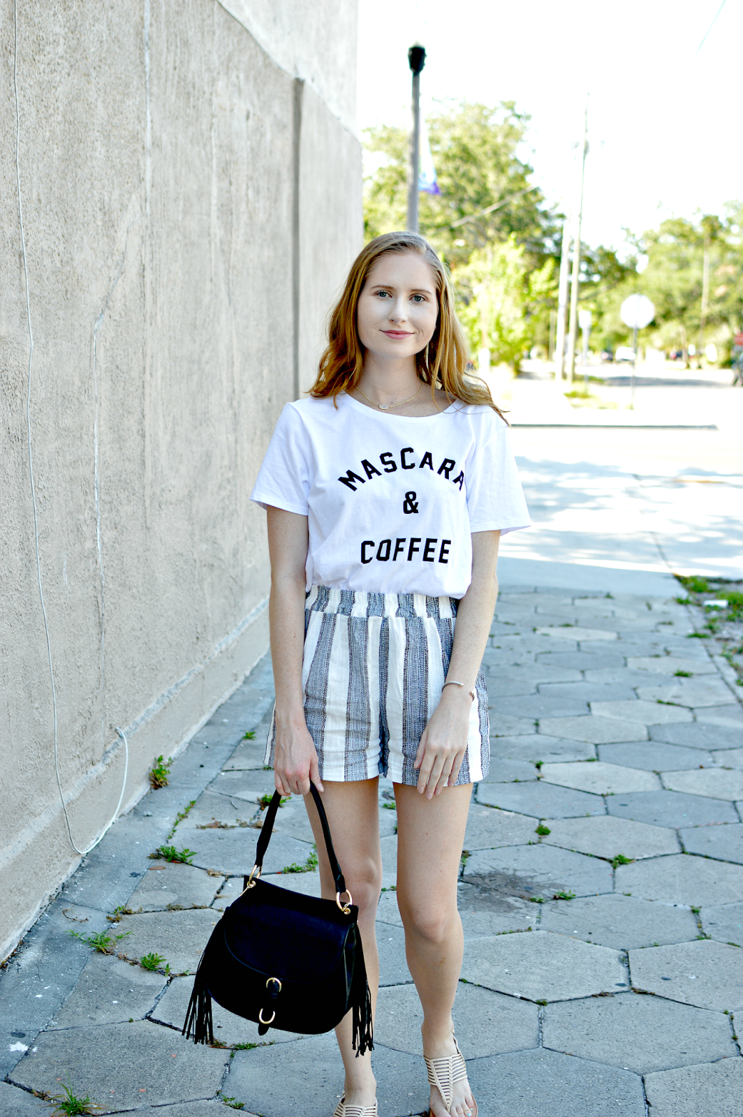 old navy mascara and coffee tshirt