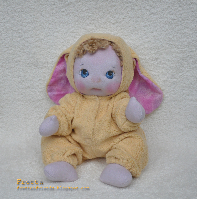 Fretta 12" jointed textile Baby Doll in a Bunny Suit. All Natural Soft