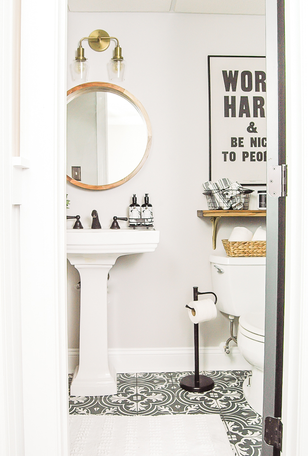  One Room Challenge Reveal: Gray and White Vintage Modern Bathroom
