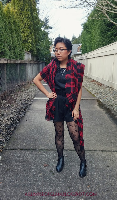Black Romper and Plaid Scarf Newchic Review - Andrea Tiffany aglimpseofglam