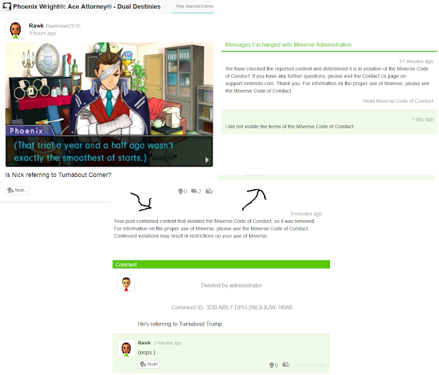 Turnabout Trump violates the Code of Conduct Miiverse code of conduct violation Turnabout Trump Apollo Justice Ace Attorney