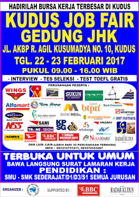 Bursa Kerja Kudus Job Fair di Gedung JHK Tanggal 22 - 23 