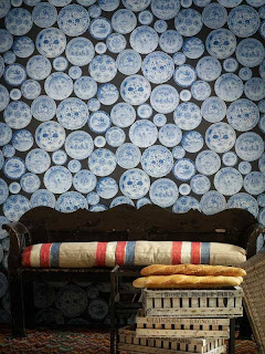 Interior Decorator blue grey wallpaper covering