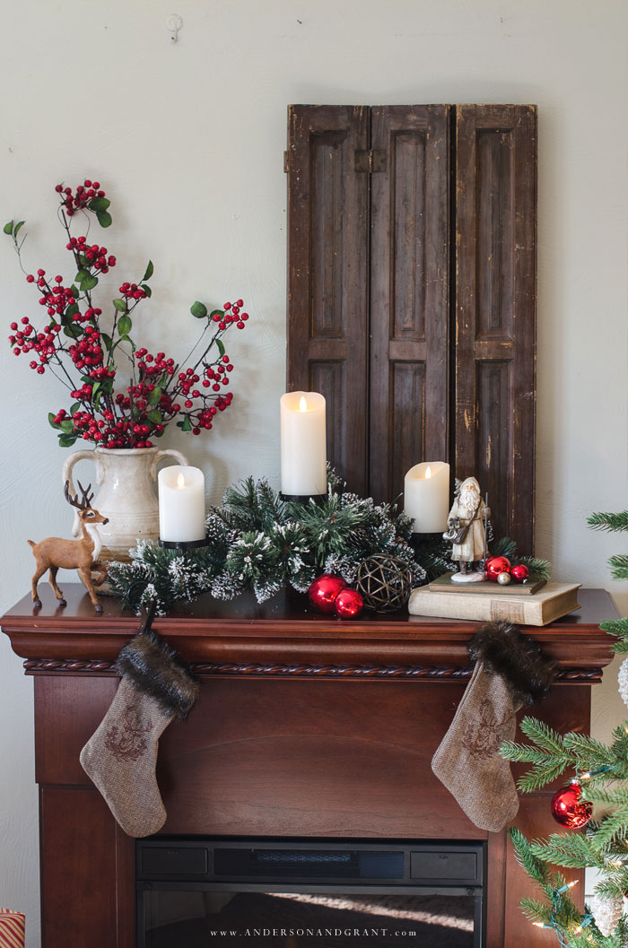 Christmas decorating tips and inspiration featuring a rustic mantel and decorated tree.  |  www.andersonandgrant.com