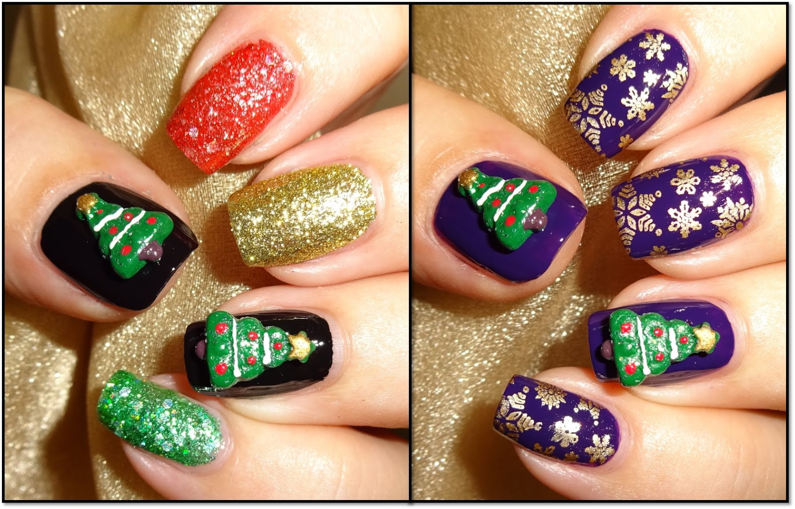 Christmas Tree Nail Art with Gems - wide 1