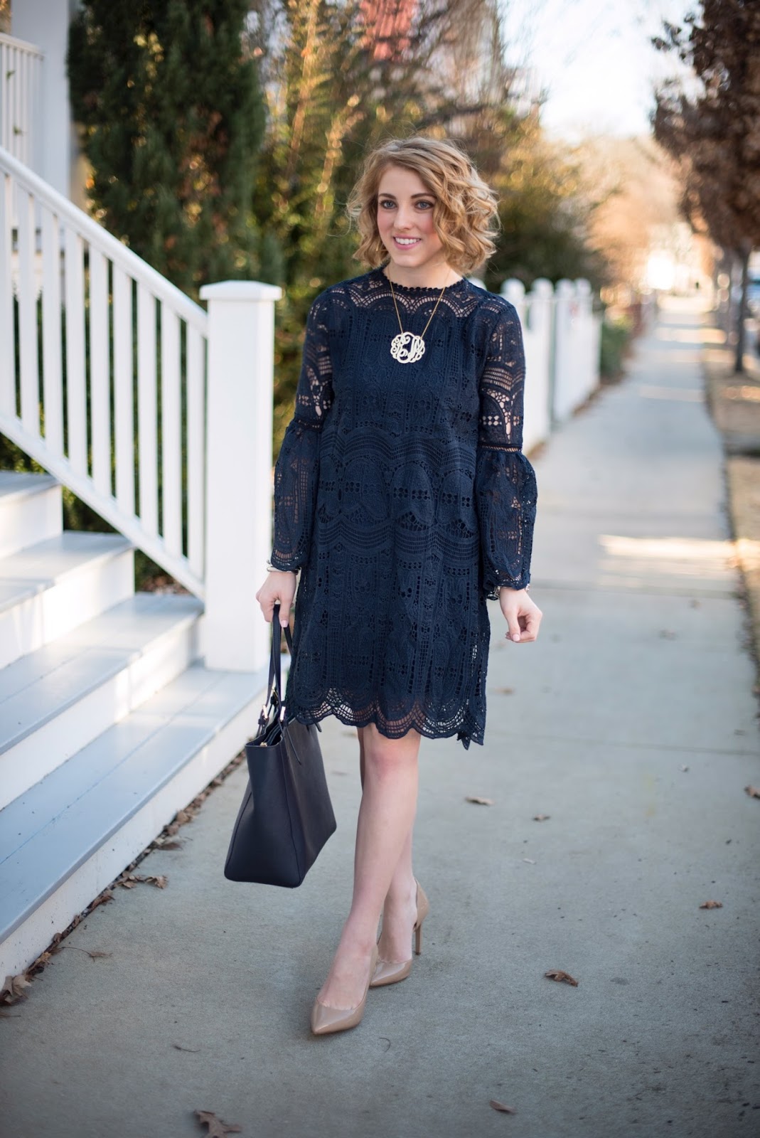 Navy Lace Dress - Something Delightful Blog