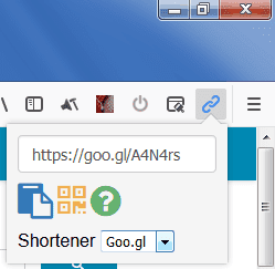 Pulsante e menu estensione Link Shortener per Firefox