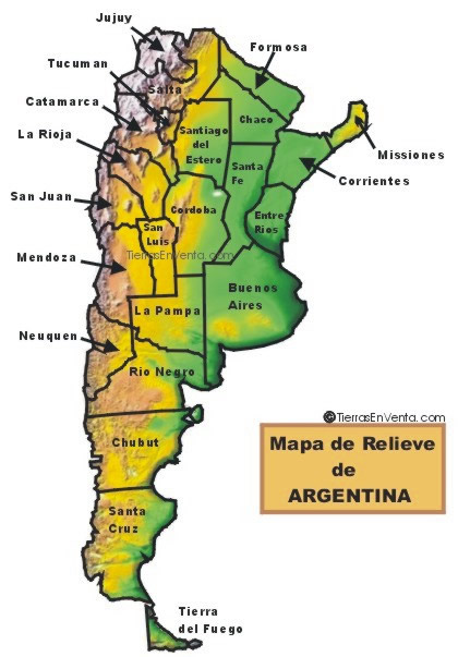 Mapas del Mundo: Mapa en relieve de argentina