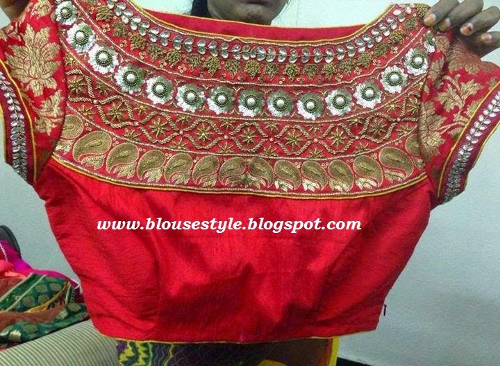 MODELS OF BLOUSE DESIGNS: LATEST THREAD EMBROIDERY WORK BOAT NECK ...