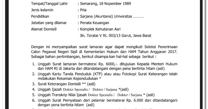 44+ Contoh Surat Lamaran Cpns Kementerian Esdm Kumpulan