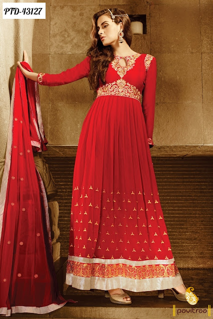 Karva Chauth special red santoon anarkali salwar suit online shopping at lowest price