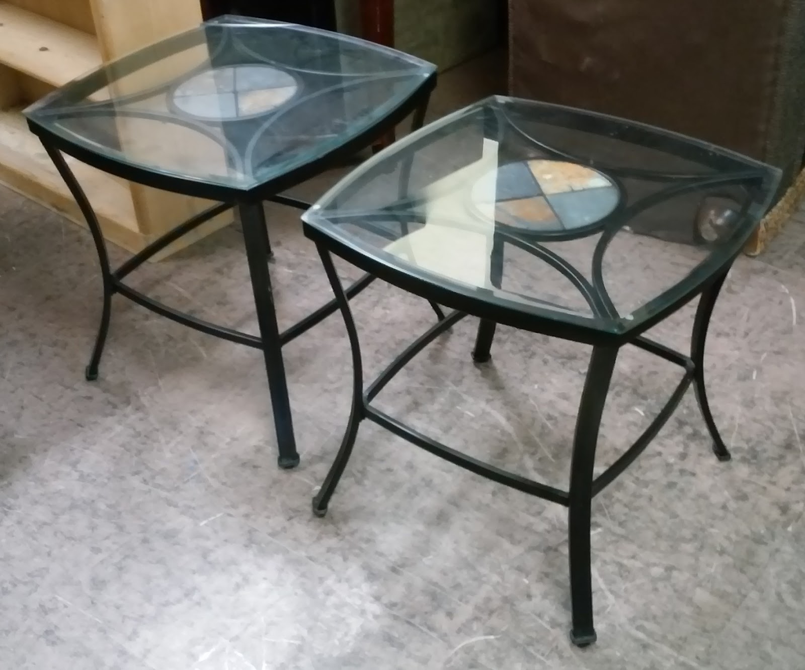 UHURU FURNITURE & COLLECTIBLES SOLD Metal and Glass End Tables with