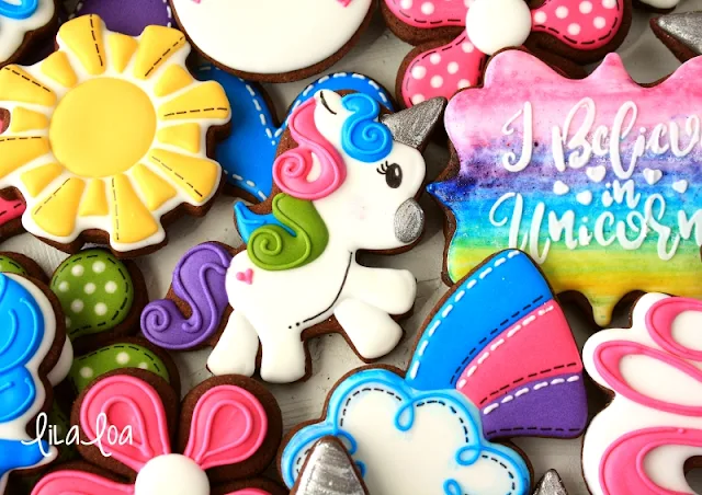 Brightly colored unicorn sugar cookies