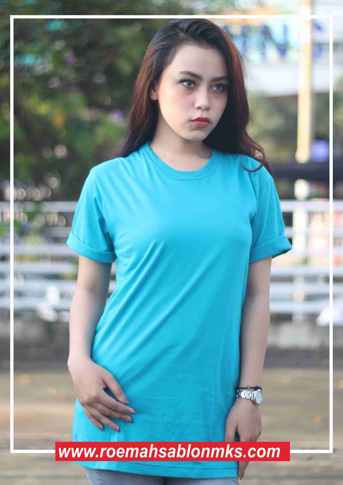 Kaos Polos lengan pendek warna biru tosca