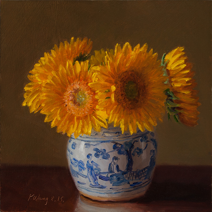 Wang Fine Art sunflower in an oriental vase still life