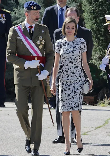 King Felipe of Spain and Queen Letizia of Spain attended the new Royal Guards Flag Ceremony at the 'El Rey' Military Barrack