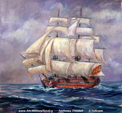Pintura del navio Santísima Trinidad Amada Española