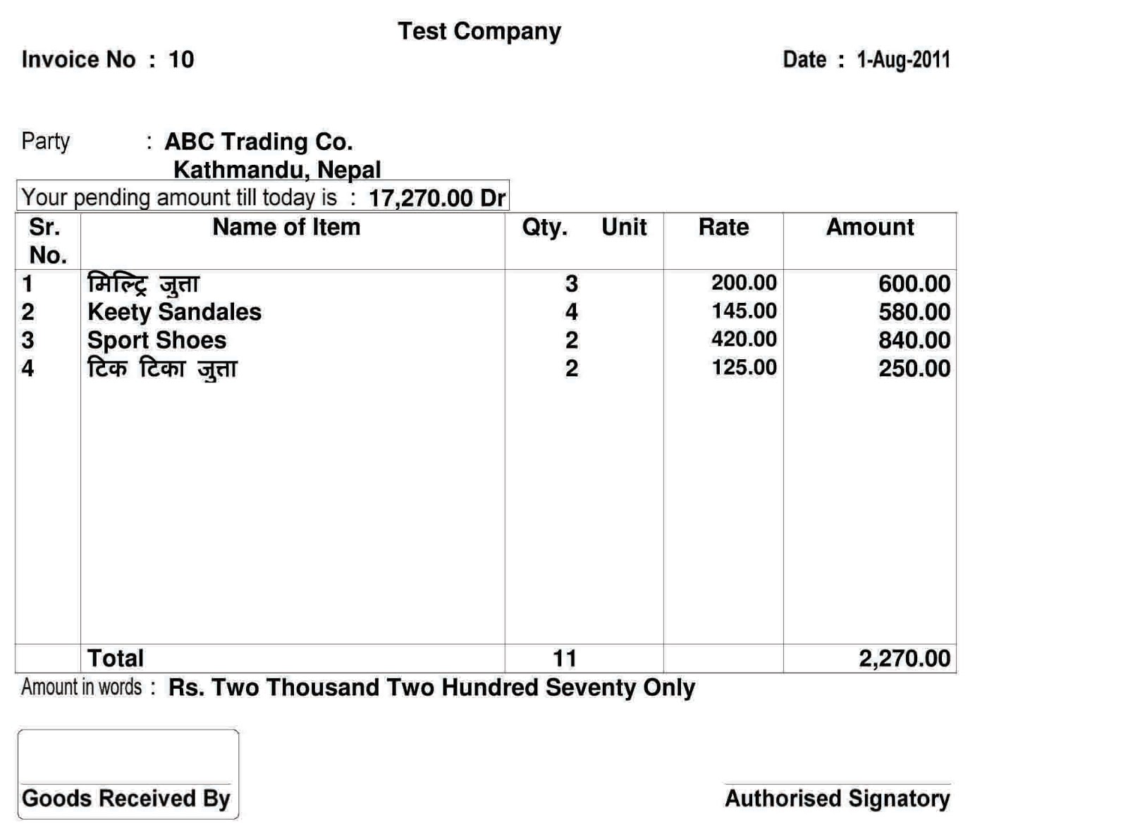 Tally Power of Simplicity Customized Invoice