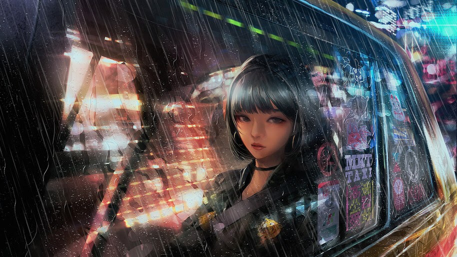 Anime, Girl, Car, Raining, 4K, #265