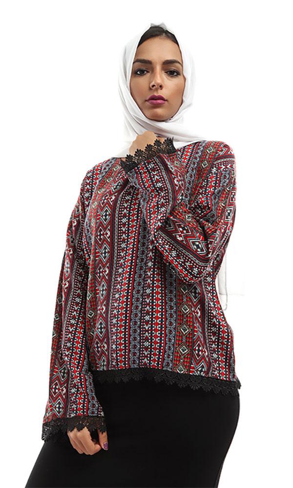 Low Cost Top Selling Hijab Power Collection from Ravin 2 Printed Shirt-Lace Trims- Long Sleeces