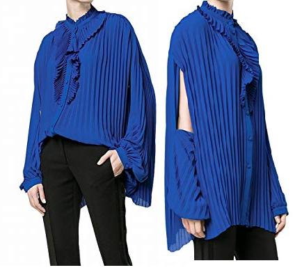 Áo nữ Balenciaga 40 US Button Down Pleated Blouse Blue 4 21