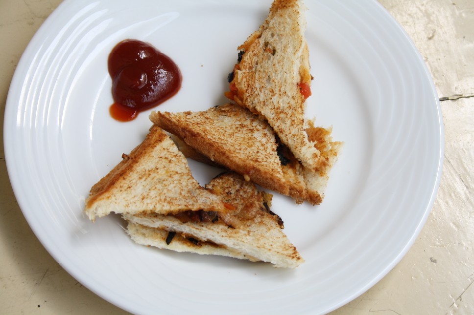 Onion Tomato Sandwich with Sambar powder Indian Style!