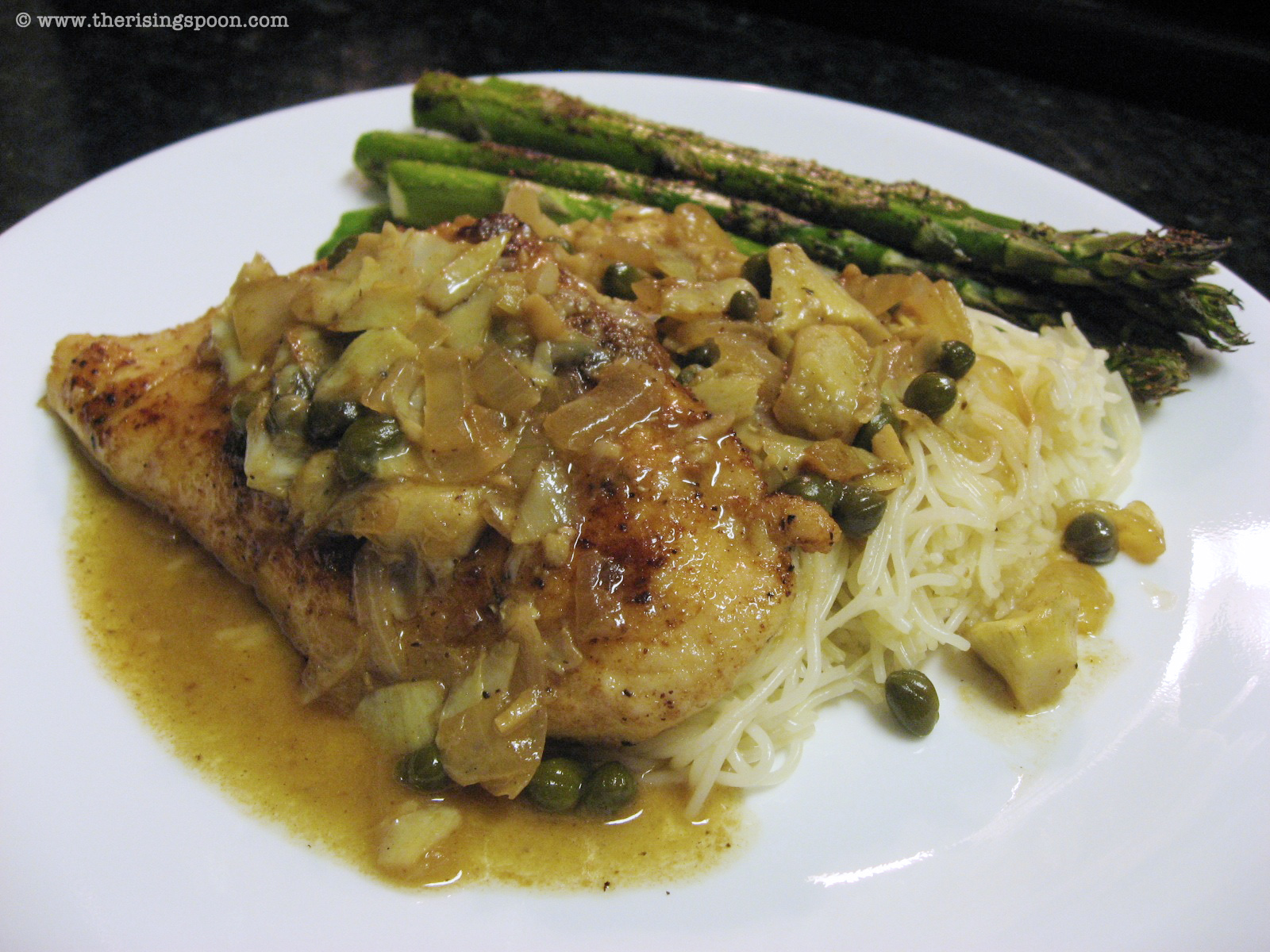 Chicken Piccata with Artichokes, Onion, Garlic & Capellini The Rising Spoon