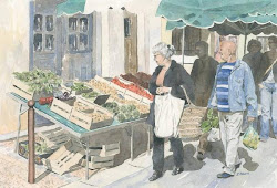 watercolour market stall paintings scenes aquitaine artistic 30x20 adventures cm vegetable