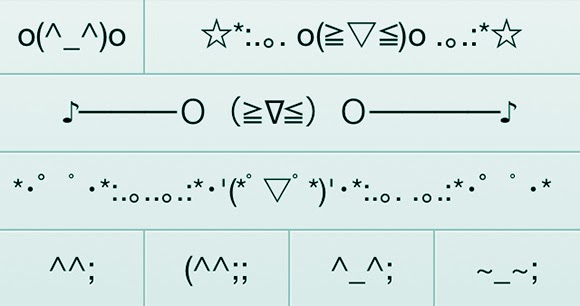  dari emoticon jepang yang menampilkan emoji untuk Berkedip Emoticon Jepang (SERI 10) Emoji Berkedip Sebelah Mata, Kuatir, Menulis, dan Tawa tidak Jelas