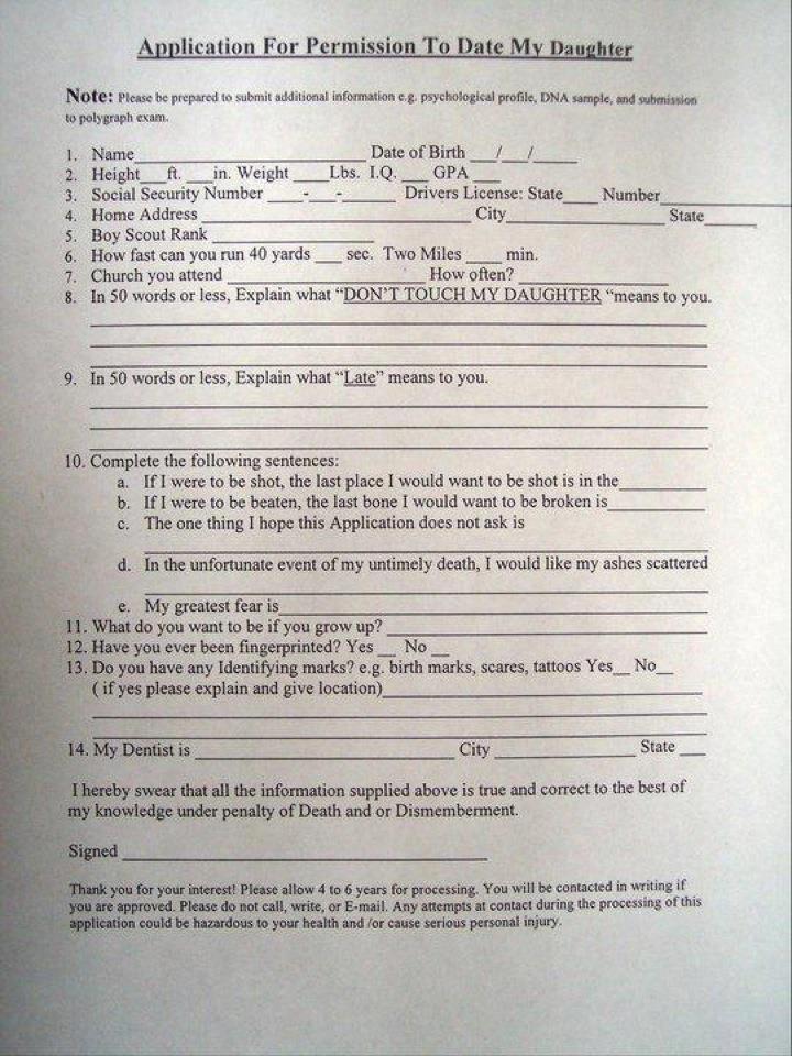 Application to Date My Daughter