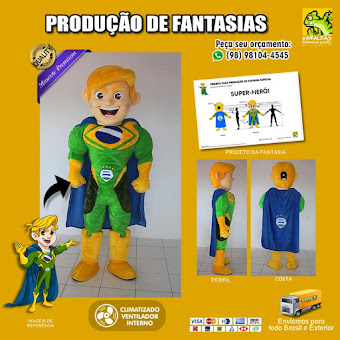 Mascote Fantasia Super Heroi Menino Loiro Brasil