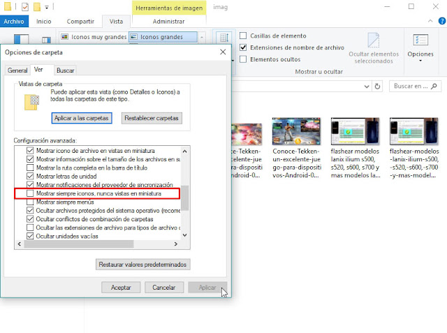 no puedo ver la vista en miniatura de mis imágenes windows 10