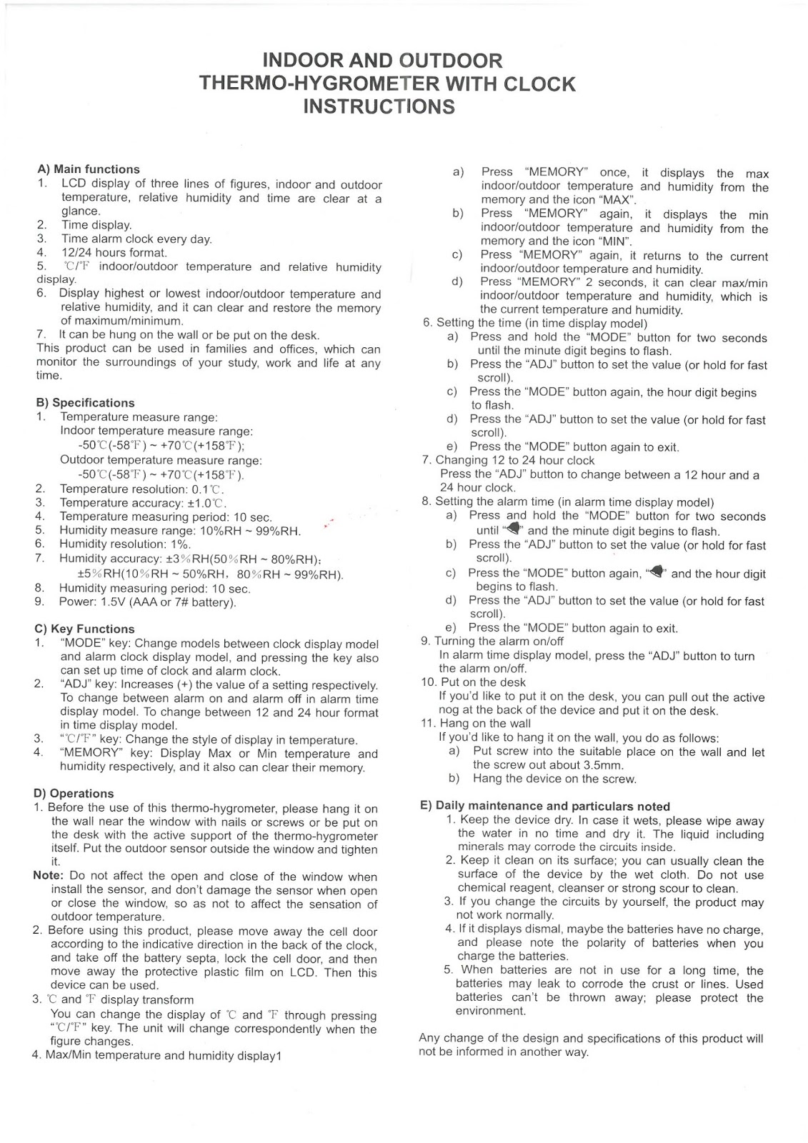 살며 사랑하며 배우며 디지털 온습도계 J303C 사용설명서