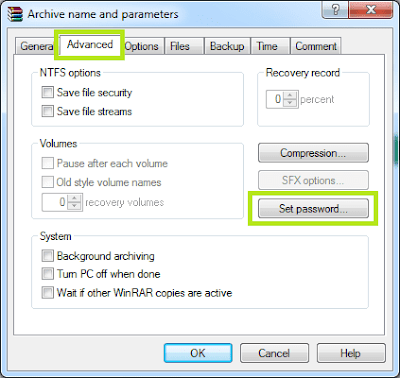 Advanced - Set Password - Mengunci Folder dengan Winrar - Windows