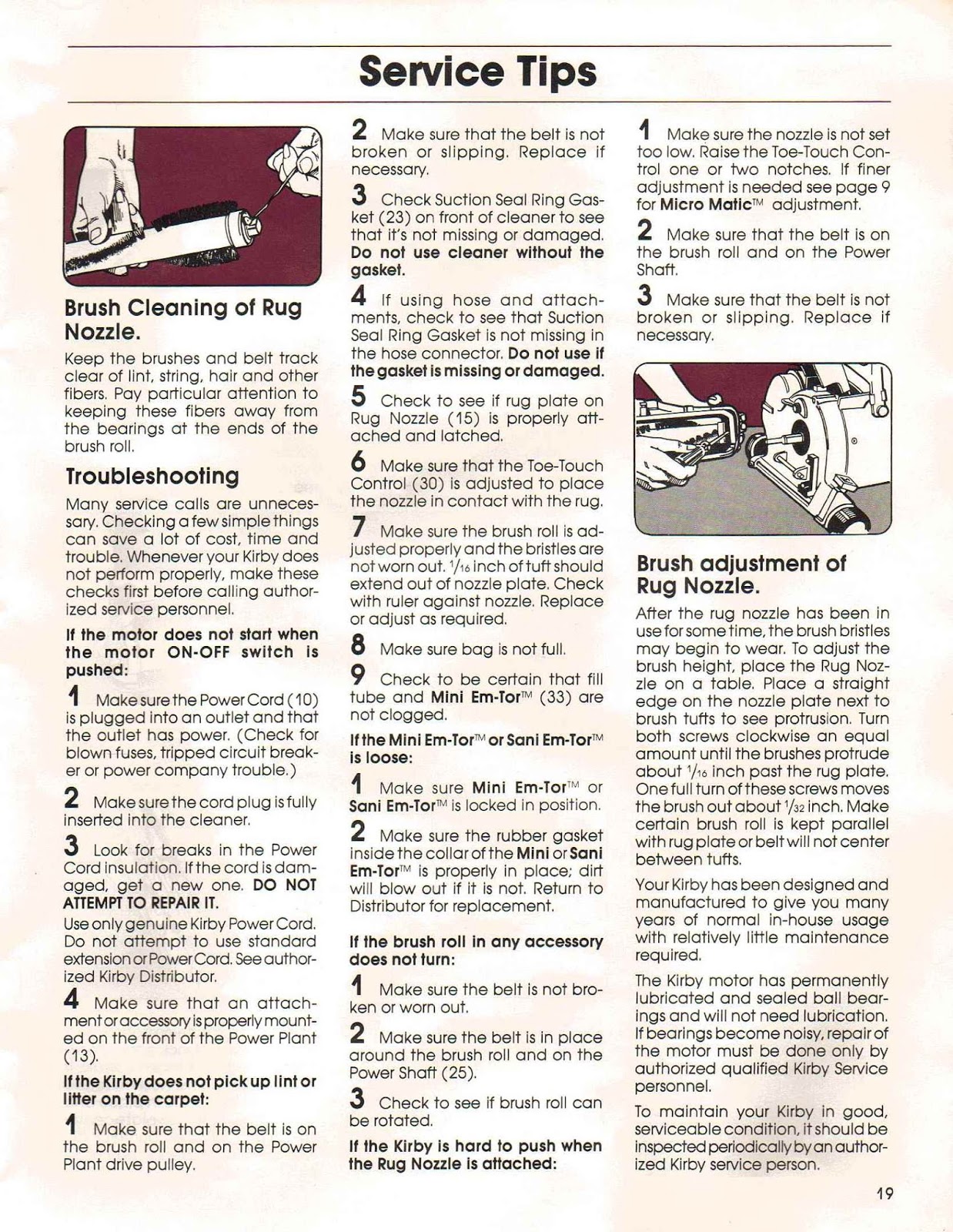 Kirby Instruction Manual Heritage II, Legend & Legend II