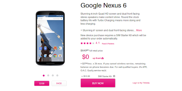 Google Nexus 6 now available at T-Mobile