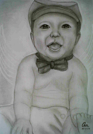 lukisan pensil bayi berdasi.image