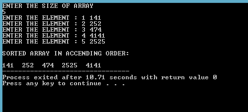 heap sort program output array write using dynamic