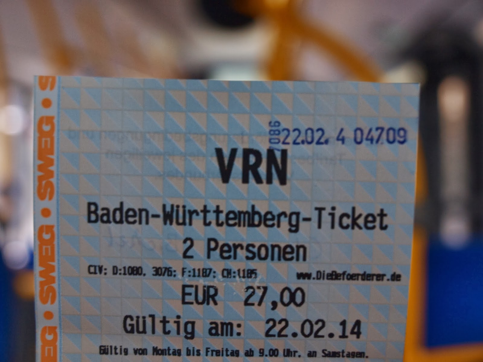 Reiseberichte Rhein-Neckar: 22.02.2014 - Mit dem BW-Ticket nach Offenburg