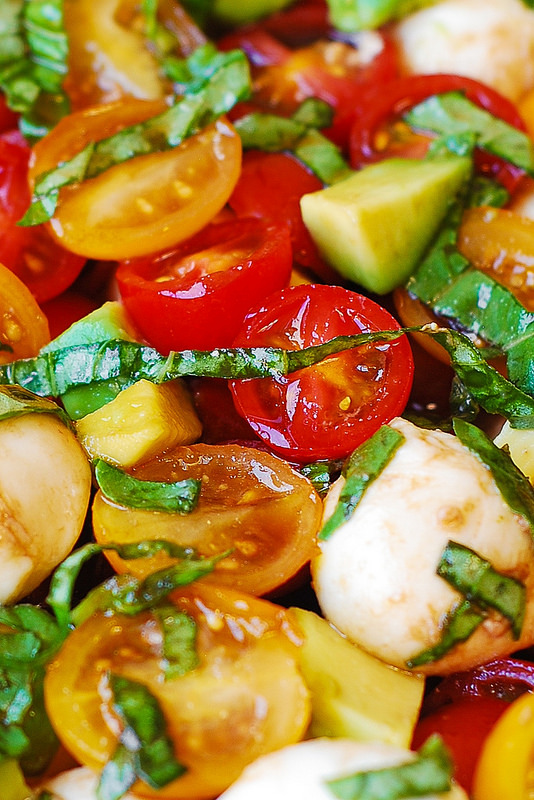 Tomato Basil Avocado Mozzarella Salad with Balsamic Dressing