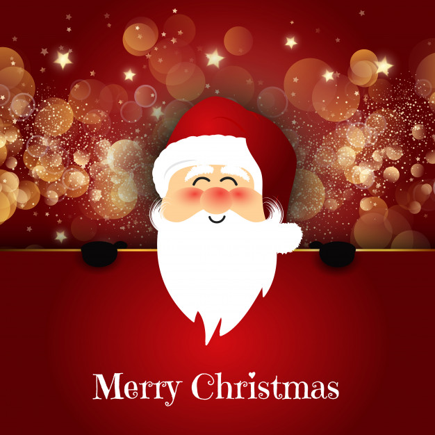Cute Santa on bokeh lights background Free Vector