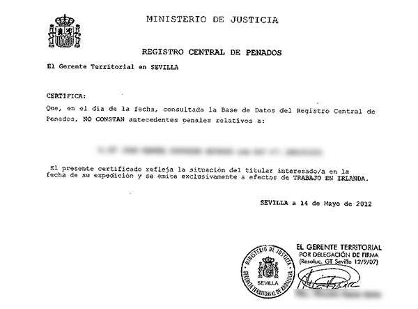 Certificado de antecedentes penales españa desde el 