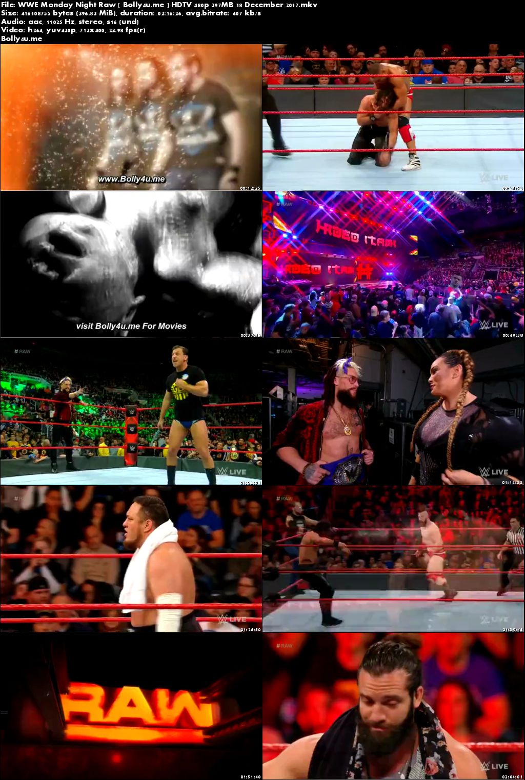 WWE Monday Night Raw HDTV 480p 400MB 18 December 2017 Download