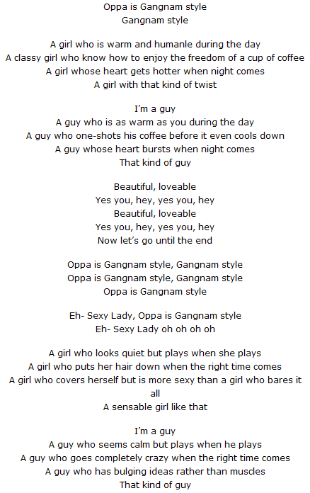 Testo Canzone Gangnam Style Di Psi E Traduzione Canzoni E Musiche Delle Pubblicita