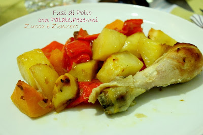 fusi di pollo con peperoni,zucca,patate & zenzero